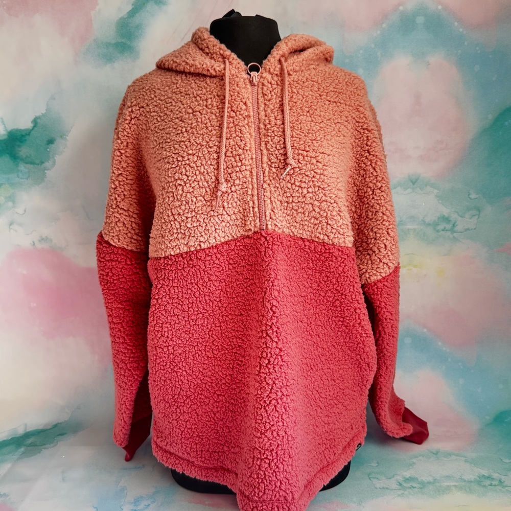 NEW VICTORIA SECRET Sherpa Half Zip Pullover in Size MED Pink ColorBlock NWT
